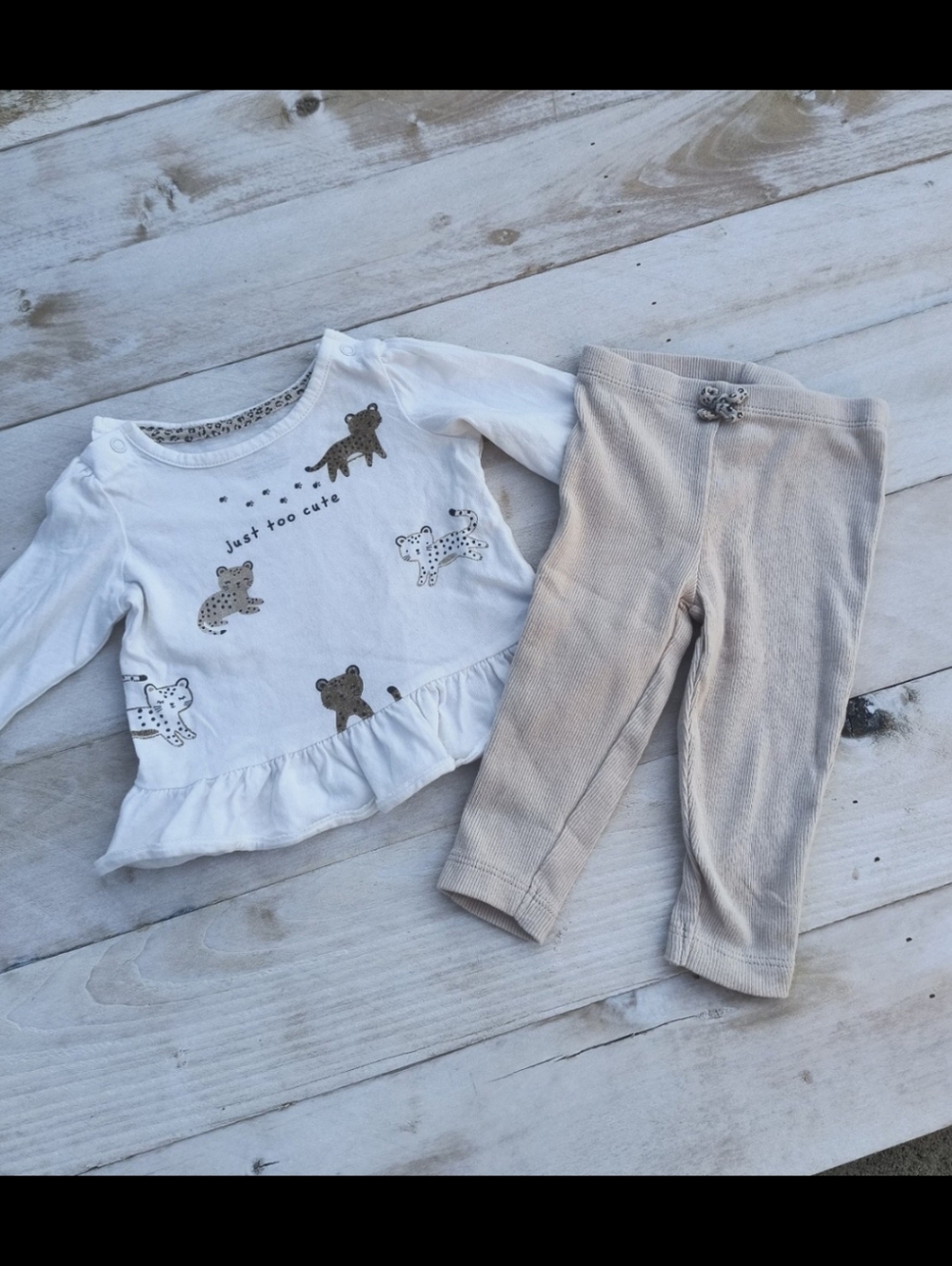Carter's Baby Girl Leopard Print Cat Top With Tan Stretch Pants Size 6 Months